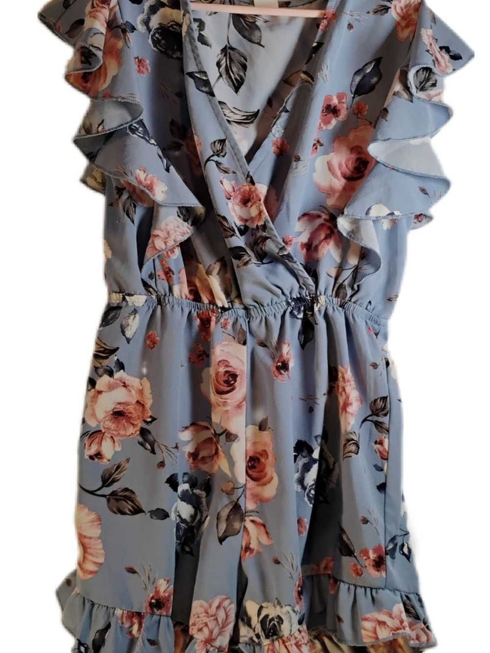 SHEIN Blue Floral Ruffle One-Piece Bodysuit 9Y